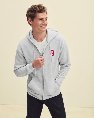 Sweat-shirt premium avec capuche et fermeture éclair longue en 70% coton