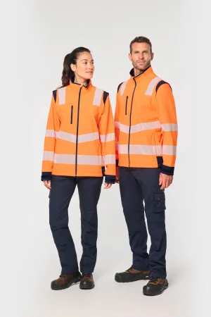Recycelte safety softshell-jacke mit abnehmbaren ärmeln